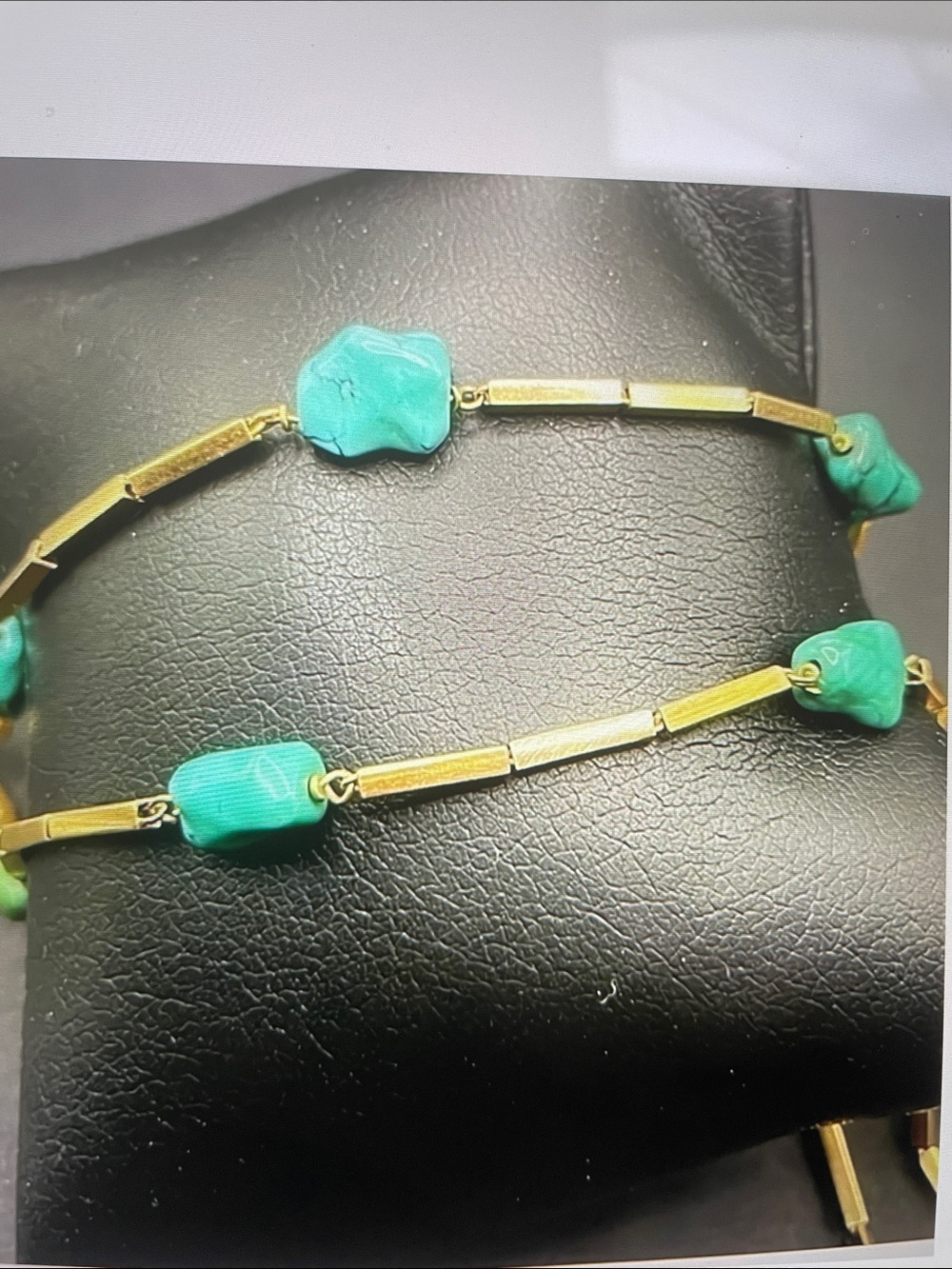 18k Gold Bar Link Necklace with Natural Turquoise Beads